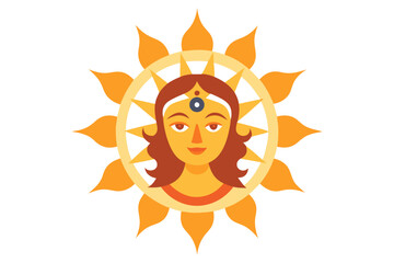 Artistic Vector Representation of Surya the Sun Emitting Golden Rays
