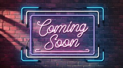 Neon Sign Coming Soon Brick Wall Background