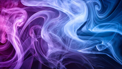Obraz premium Abstract swirling purple and blue smoke. Dark backdrop.