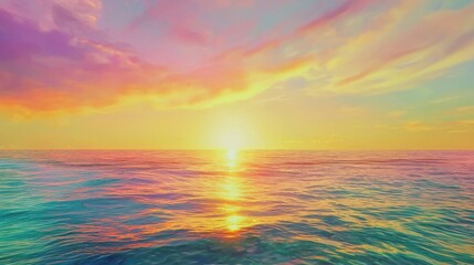Obraz premium A breathtaking sunset paints the ocean in vibrant colors over calm waters