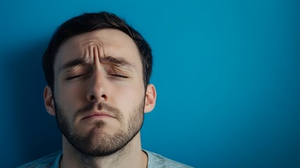 Obraz premium Close-up Portrait of a Man with Eyes Closed and Frowning Expression