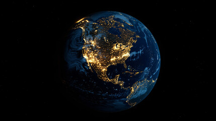 glowing earth from space north america at night with city lights and celestial digital illustration