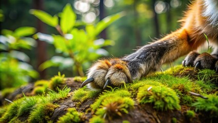 Obraz premium Captivating Close-Up of a Fox Paw on Nature's Terrain Amidst Vibrant Greenery and Soft Earth