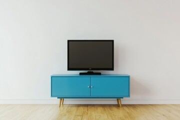 Minimalist TV Cabinet in Elegant Living Room Interior with Neutral White Walls