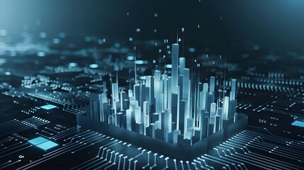 Digital Cityscape on Circuit Board   Futuristic Technology Concept