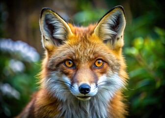 Fototapeta premium Captivating Close-Up Portrait of a Wild Fox in Natural Habitat with Striking Orange Fur and Eyes