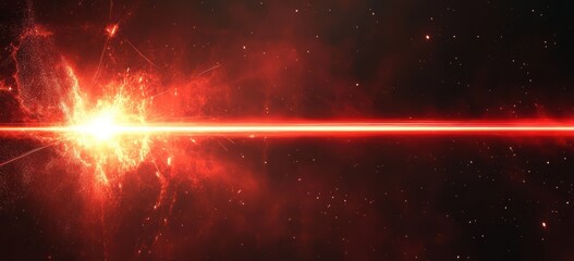 Red laser beam with lens flare crossing a dark starry space background, evoking energy and futuristic concepts