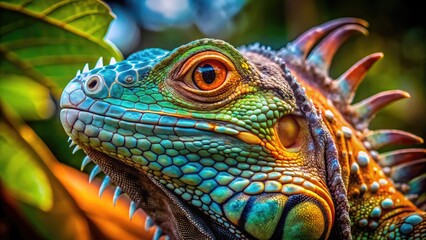 Fototapeta premium Captivating Iguana with Prominent Third Eye Displaying Unique Features in Natural Environment