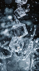 An abstract illustration of ice, with its transparent, clear cubes and flowing waves. liquid splash with frozen ice