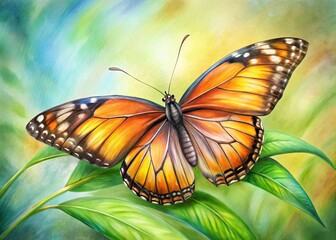 Fototapeta premium A graceful butterfly illustration featuring elegant lines and soft hues, ideal for nature enthusiasts and art lovers seeking delicate beauty in their surroundings.