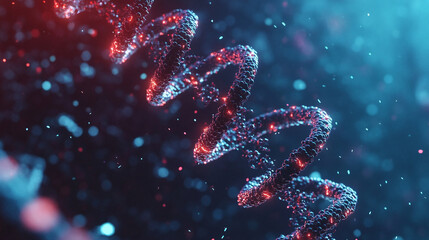 Fototapeta premium DNA structure illustration on background, A photo of a blue and black backdrop featuring a fuzzy image of an object centered in the frame.