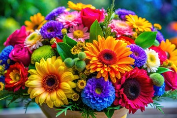 A lively arrangement of bright, colorful blooms to celebrate a joyful birthday, perfect for making special occasions unforgettable and filled with happiness and warmth.