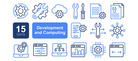 Development and Computing related line icon set. Configuration and web service linear vector icons.
