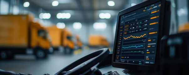 Real time logistics data is displayed on AI powered dashboard, showcasing analytics and performance metrics in modern warehouse environment. scene captures essence of efficient supply chain