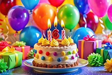 Celebrating a 66th Birthday with Colorful Decorations, Cake, Balloons, and Festive Atmosphere