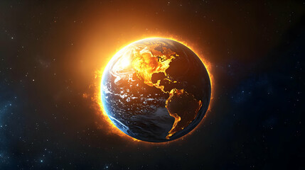 Fototapeta premium A Realistic 3D Illustration of Earth Surrounded by a Fiery Ring of Fire in Space