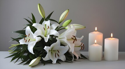 White Lilies and Candles   Funeral  Sympathy  Remembrance  Memorial