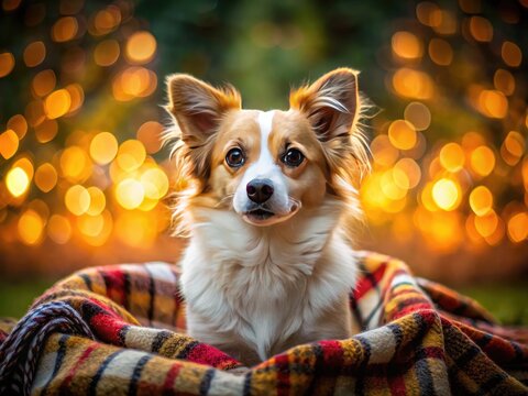Charming Prazsky Krysarik Dog Sitting on a Cozy Blanket with a Playful Expression in Soft Light