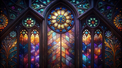 Romantic beauty, stained glass patterns.