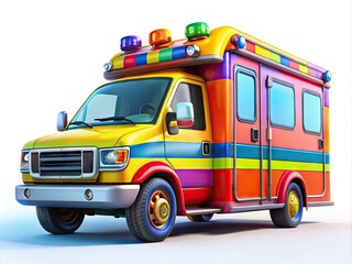 Cheerful Cartoon Ambulance with Bright Colors and Fun Design for Medical and Emergency Themes