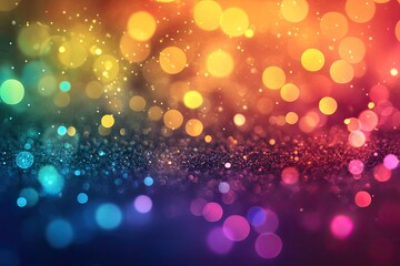 A soft focus rainbow bokeh effect, with glowing light spots in various sizes and rainbow hues