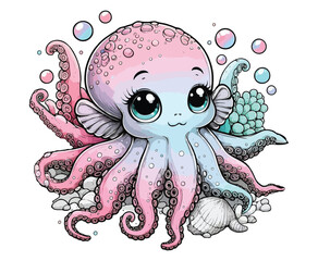 Octopus color on a white background
