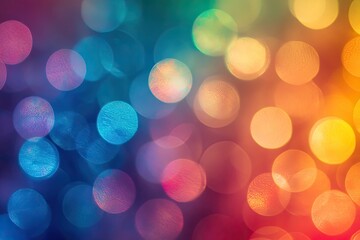 Obraz premium A soft focus rainbow bokeh effect, with glowing light spots in various sizes and rainbow hues