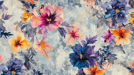 Floral pattern repeating all over the fabric, created using digital printing technology for textile design.