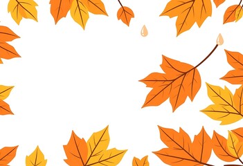 A close-up of illustrated autumn leaves—orange, yellow, and brown—arranged in a gentle swirl across the page. 