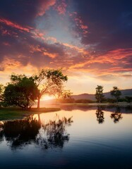 Romantic Evening by the Lake with a Stunning Sky