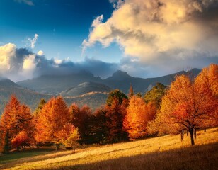 Autumn Landscape with Majestic Trees and Stunning Clouds