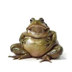 Plump Green Frog Sitting on White Background with Ample Copy Space