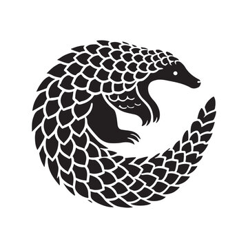 Pangolin Silhouette Curled in Defense vector
