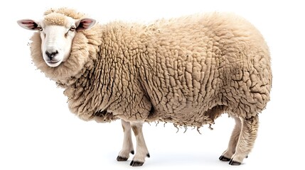 Fototapeta premium Chunky Sheep with Fluffy Wool Isolated on White Background