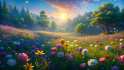 Fototapeta premium Spring meadow flowers,