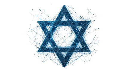 Futuristic Star of David with digital network design isolated on transparent background, modern Jewish symbol