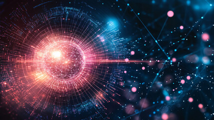 Obraz premium Digital backdround ideal for technological operations, neural networks, AI, data transmission and encryption, digital archives, audio and visual representations, scientific research