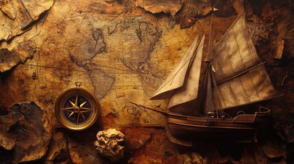 Fototapeta premium Historical Sea Voyage Elements - AI Generated