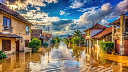 Obraz premium Climate Change Impact: Flooding and Its Effects on Public Health and Environmental Safety Concerns