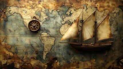 Fototapeta premium Historical Sea Voyage Elements - AI Generated