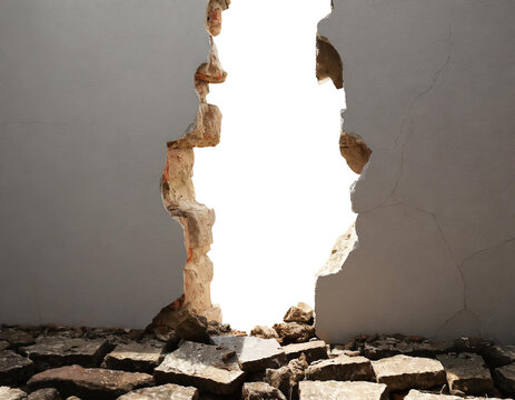 Durchbruch in mauer isoliert auf wei&szlig;en Hintergrund, Freisteller