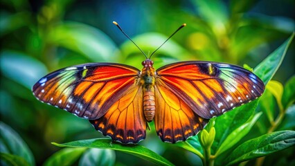 Fototapeta premium Delicate Wings of a Butterfly Displaying Vibrant Colors Against a Natural Green Background
