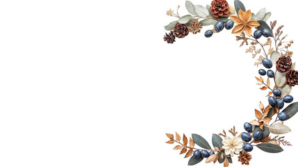 Floral Hanukkah frame with berries, pinecones, and festive menorah decor isolated on transparent background