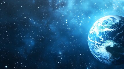 World globe with bokeh effect and dark background. View on planet earth from space.