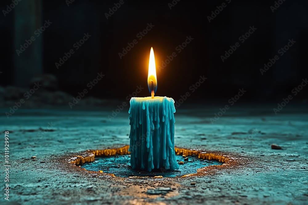 Poster a lone candle burning in an otherwise dark and empty room, symbolizing a faint hope against the over