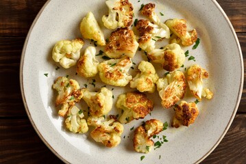 Close up view of roasted cauliflower
