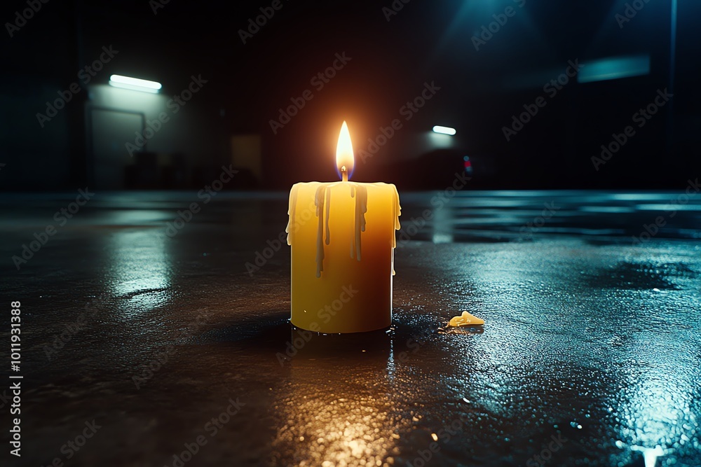 Poster a lone candle burning in an otherwise dark and empty room, symbolizing a faint hope against the over
