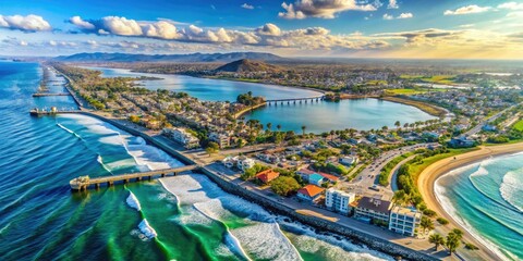 Obraz premium Explore Oceanside, California, featuring picturesque beaches, iconic pier, vibrant harbor, charming downtown, historic sites, and stunning coastal landscape for a perfect seaside getaway.