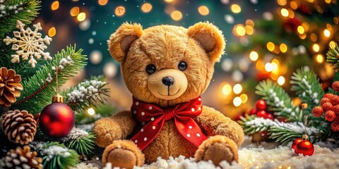 Festive Christmas Bear Wallpaper with Snowflakes and Holiday Decorations for Winter Wonderland Atmosphere