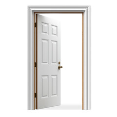 Open modern door,  symbolizing endless opportunity, possibility, career. Cut out, png, isolated, add your own background. Faint shadow under door for 3d effect